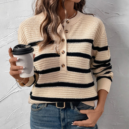 Women Long Sleeve Button-Down Round Neck