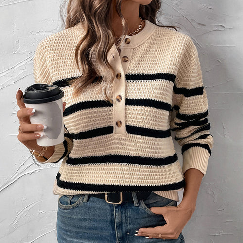 Women Long Sleeve Button-Down Round Neck