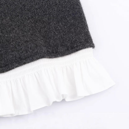 Color blocked patchwork long sleeved single breasted solid color knitted sweater for women