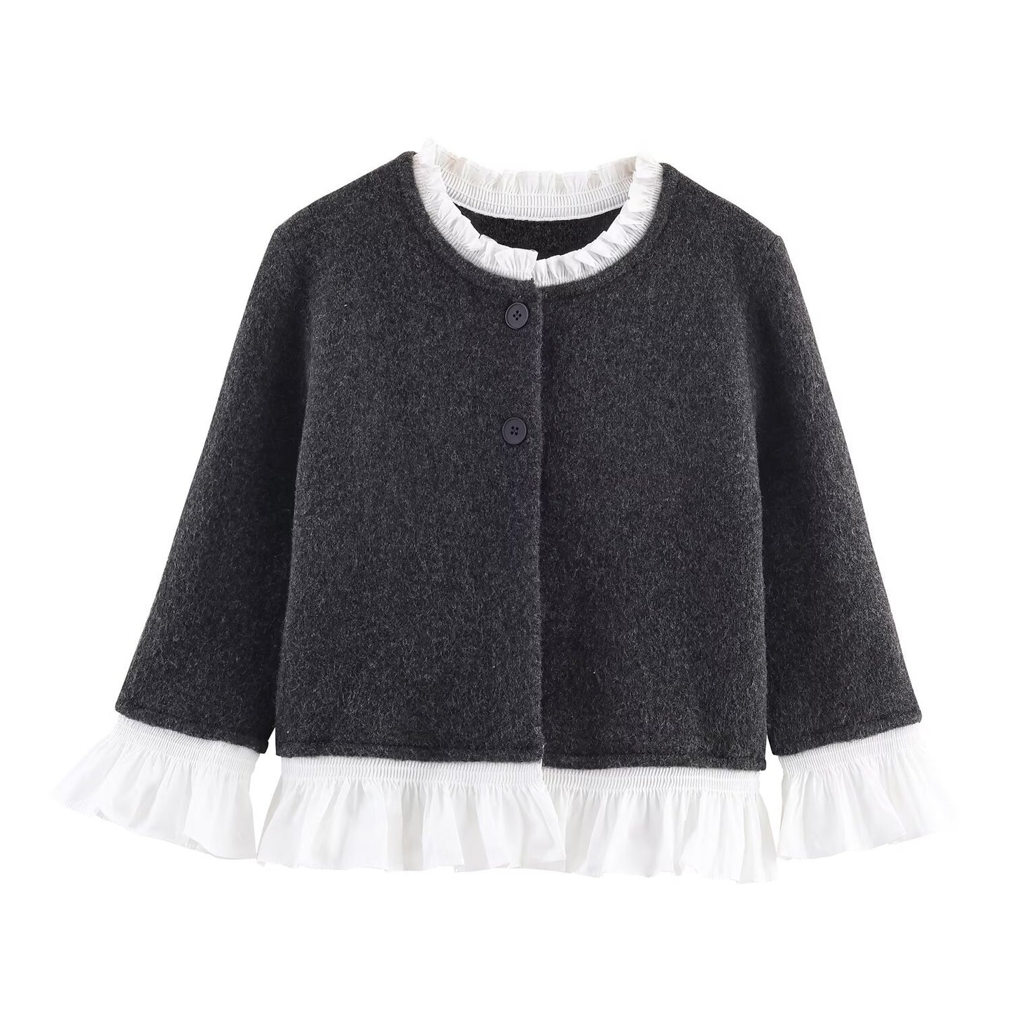 Color blocked patchwork long sleeved single breasted solid color knitted sweater for women