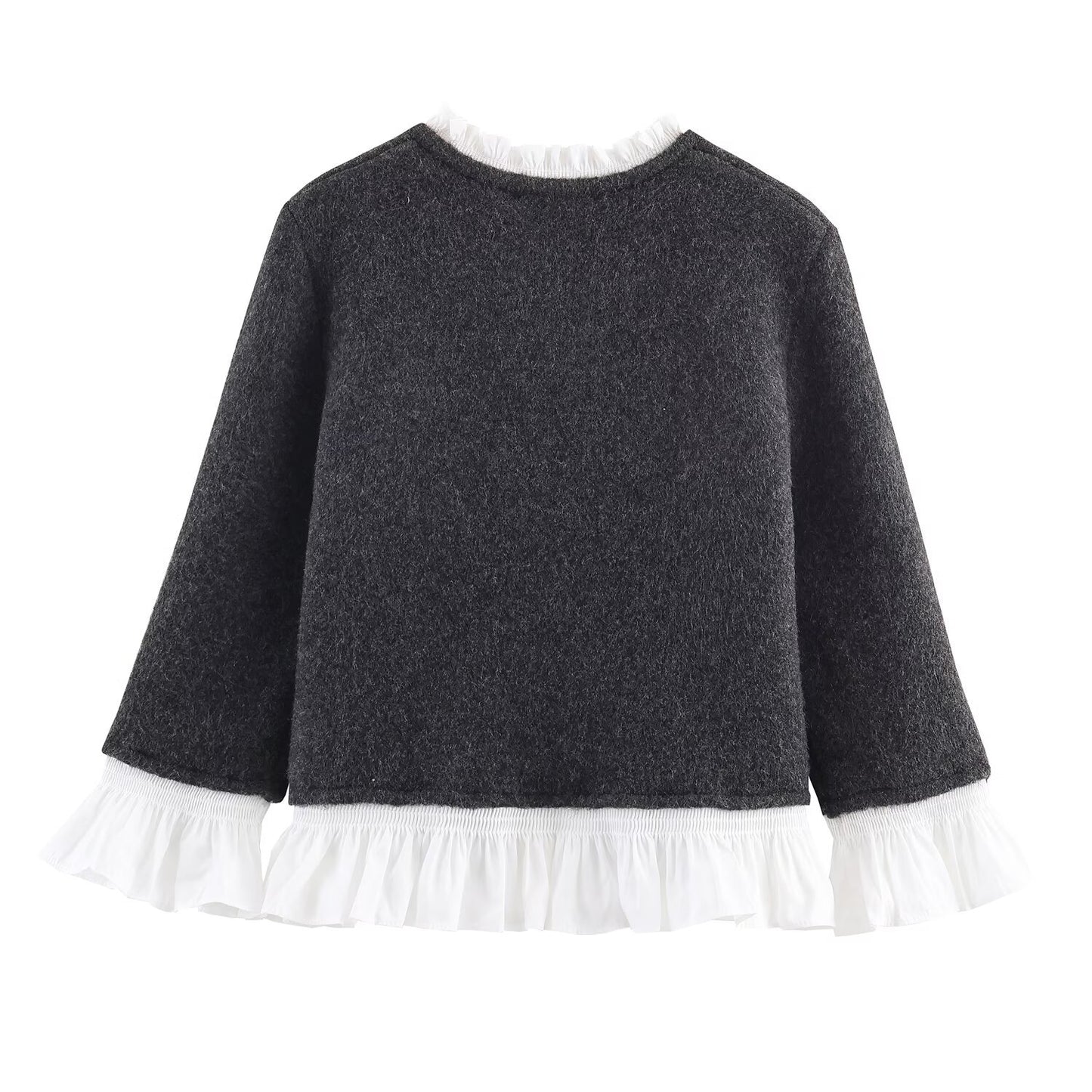 Color blocked patchwork long sleeved single breasted solid color knitted sweater for women