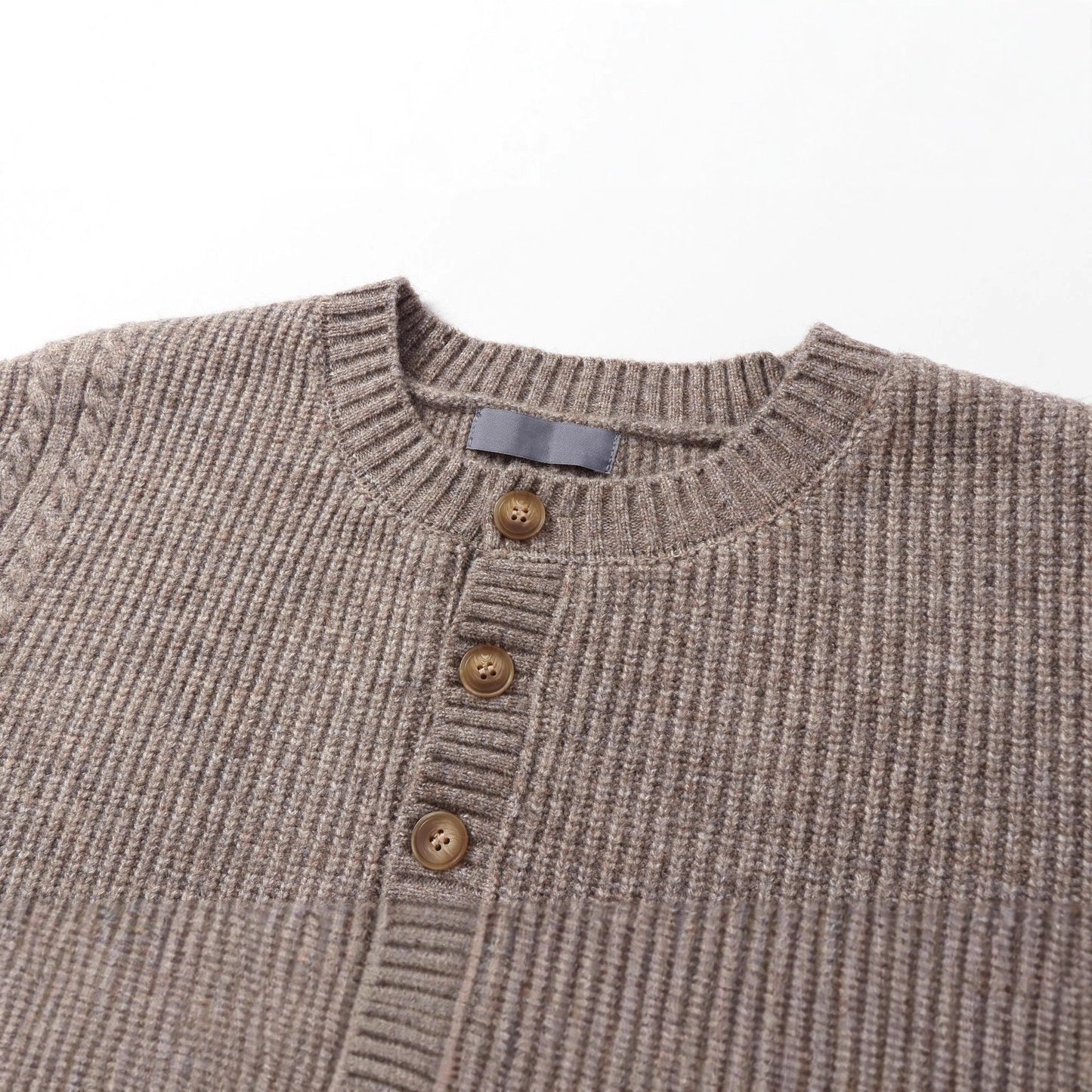 Solid Color Henley Neck Knitwear Unisex Loose Crewneck Sweater