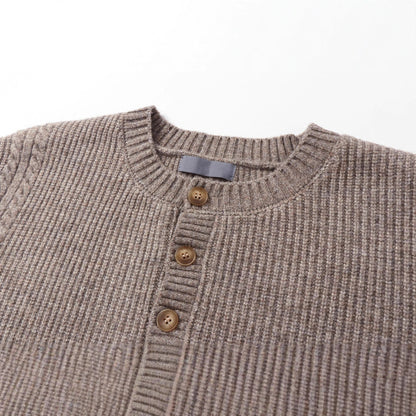 Solid Color Henley Neck Knitwear Unisex Loose Crewneck Sweater