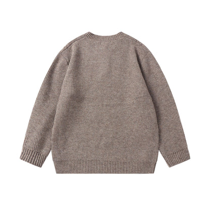 Solid Color Henley Neck Knitwear Unisex Loose Crewneck Sweater